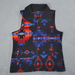 Chaps Denim Fleece Vest Mens Small Black Aztec Southwestern Full Zip Pockets